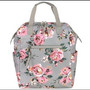 Grey , pink & roses diaper bag